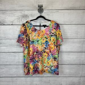 Susan Graver Occasions Plus Size Colorful Lace Short Sleeve Blouse Size 3X